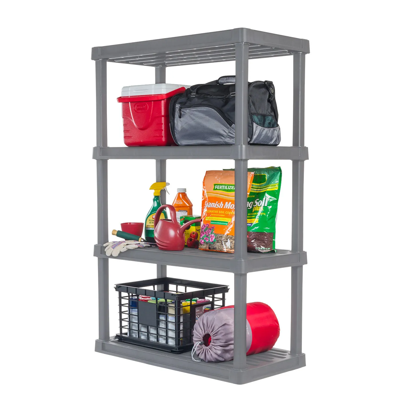 4-Tier Wide Plastic Rack Storage Shelf with 400lb. Total Capacity, Elephant Gray