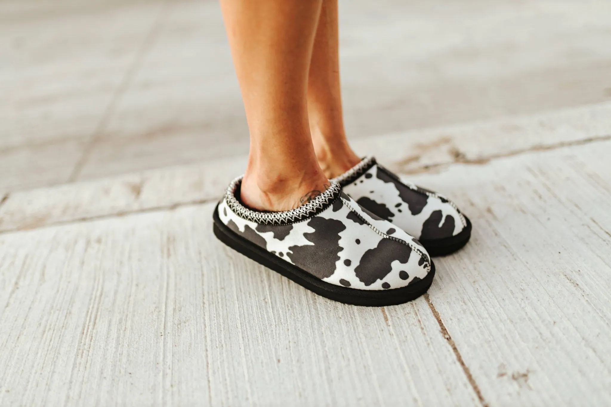 Black & White Cow Print Slippers