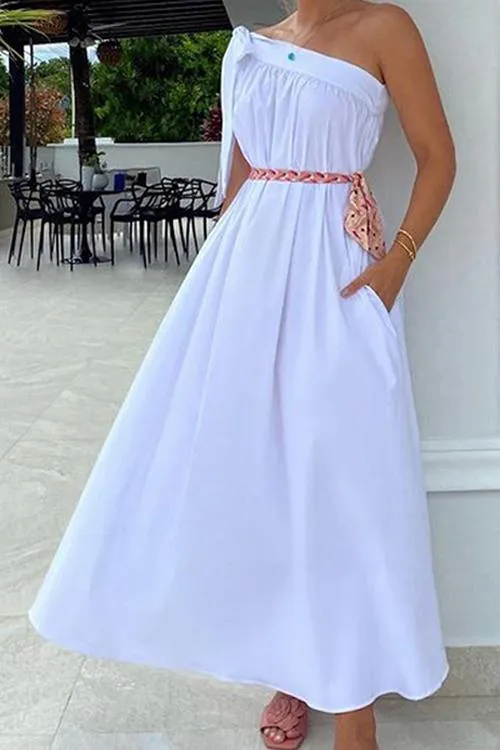 Bow Tie One Shoulder Maxi Dress