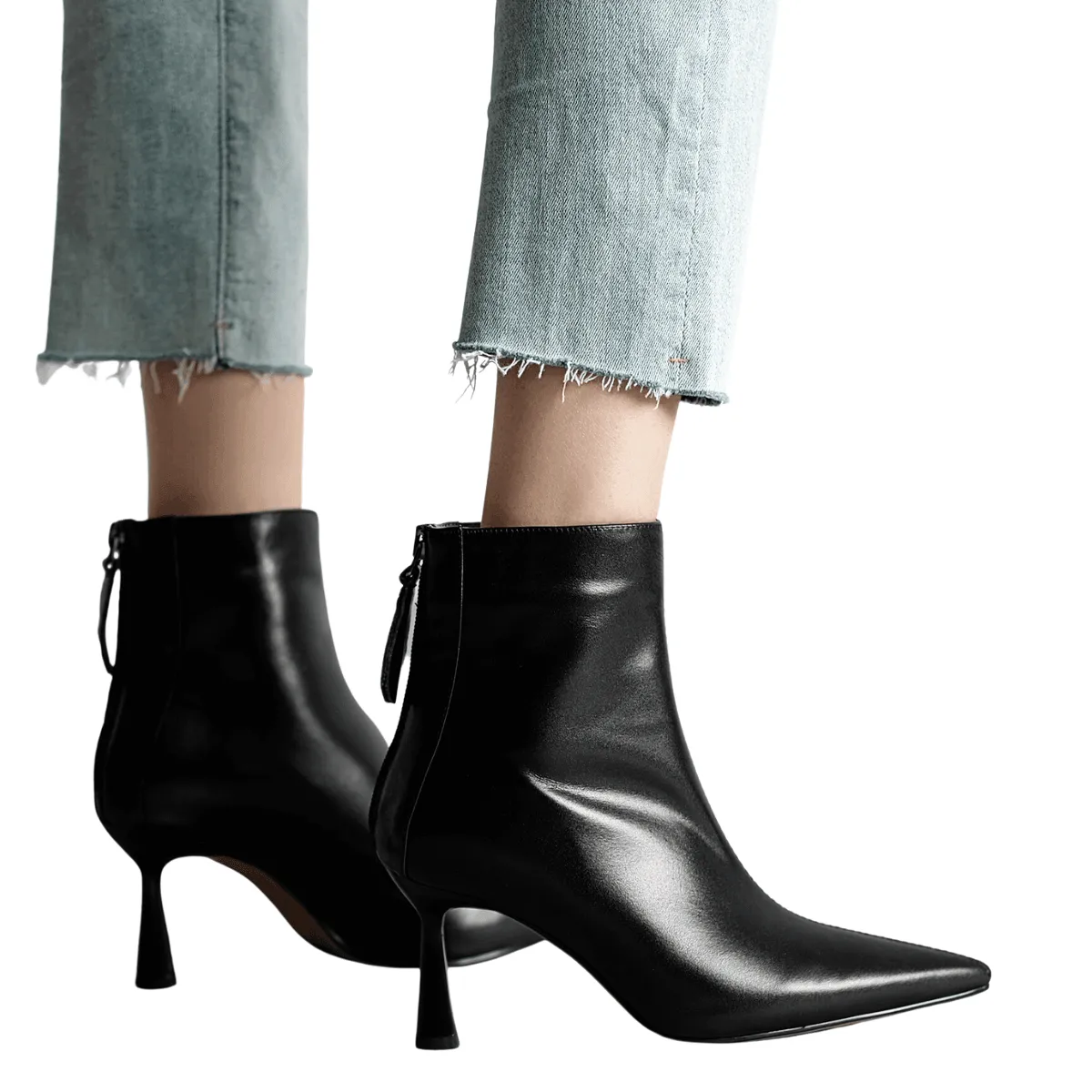 Cow Leather Pointed Toe High Heel Ankle Boots