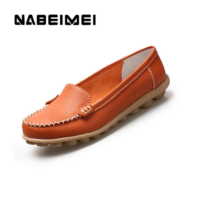 Genuine leather shoes woman 2017 new solid slip on boat shoes for women flats shoes big size 35-44 loafers chaussure femme