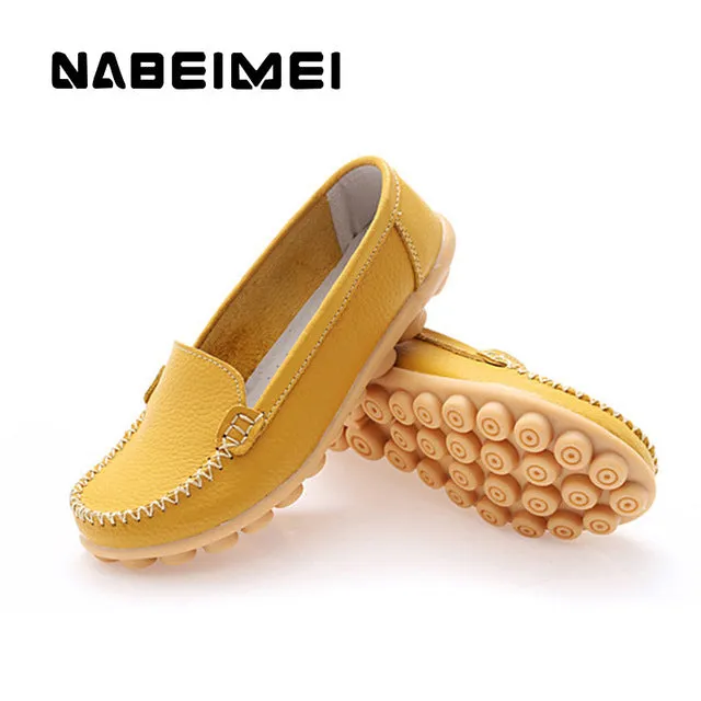 Genuine leather shoes woman 2017 new solid slip on boat shoes for women flats shoes big size 35-44 loafers chaussure femme