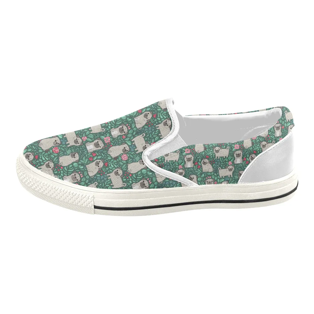 Green Pug Women's Slip-on Canvas Shoes