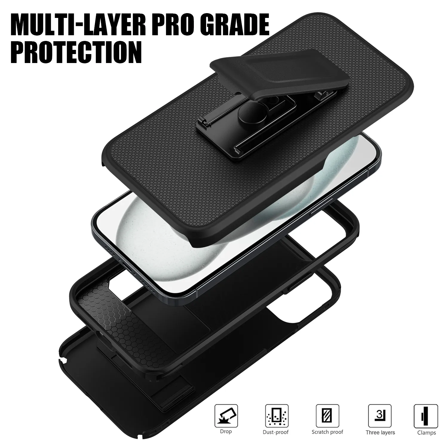 Holster Case with Belt Clip for iPhone 15 Plus