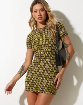 Lilith Mini Dress in Chevron Green