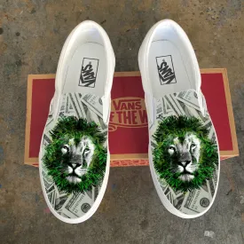 Lion Head Money Maker Custom Slip-Ons White