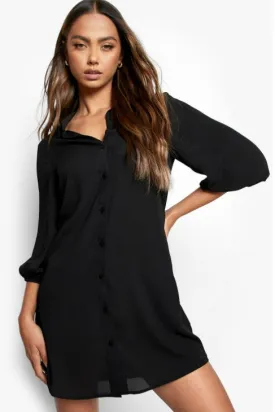 Lowry Black Puff Sleeve Shirt Dress