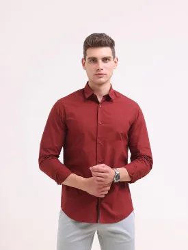 Orchida Plain Full Sleeve Poplin Shirt Maroon