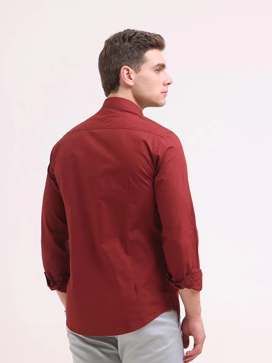 Orchida Plain Full Sleeve Poplin Shirt Maroon