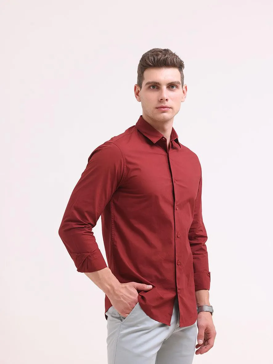 Orchida Plain Full Sleeve Poplin Shirt Maroon