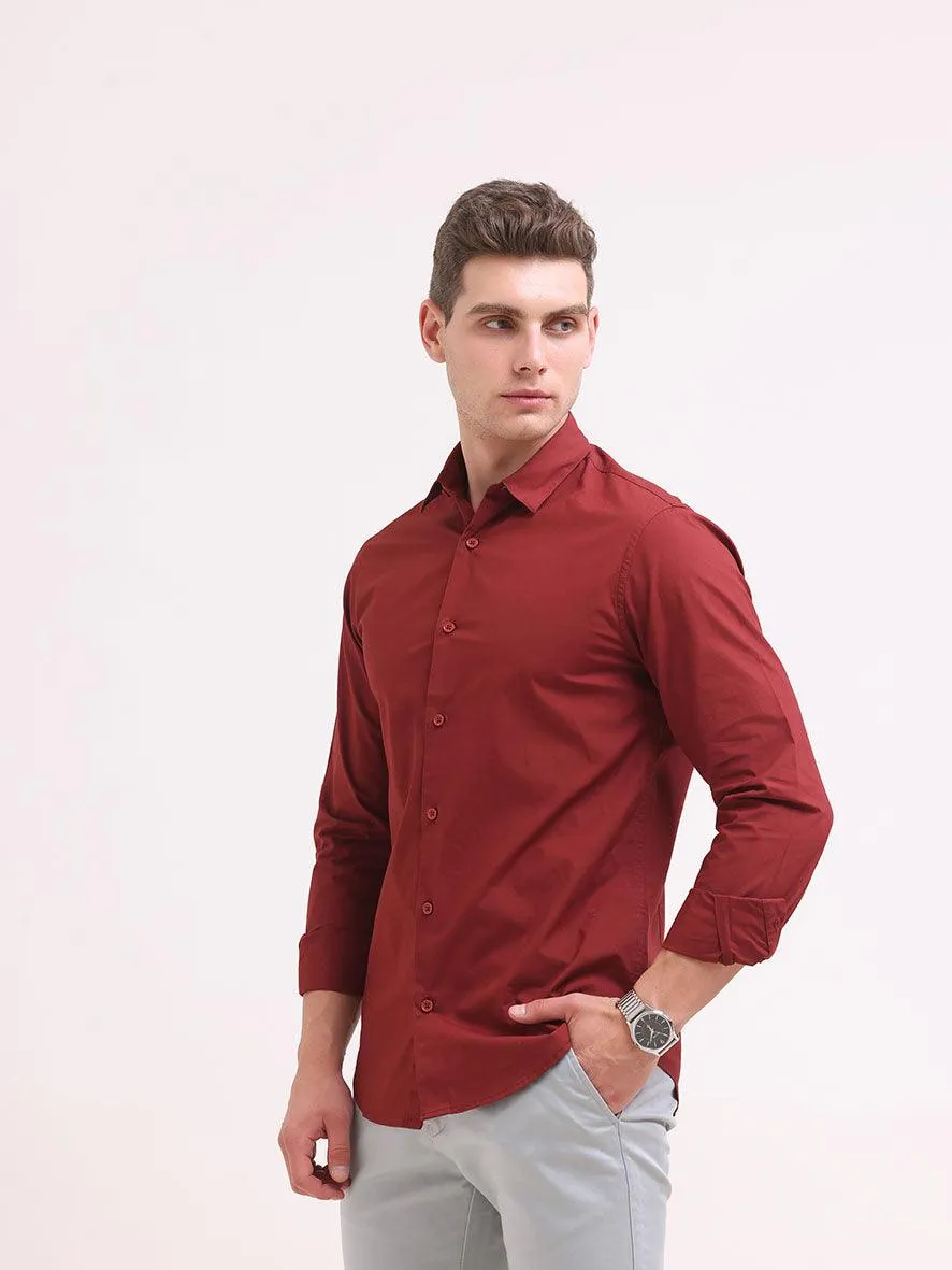 Orchida Plain Full Sleeve Poplin Shirt Maroon