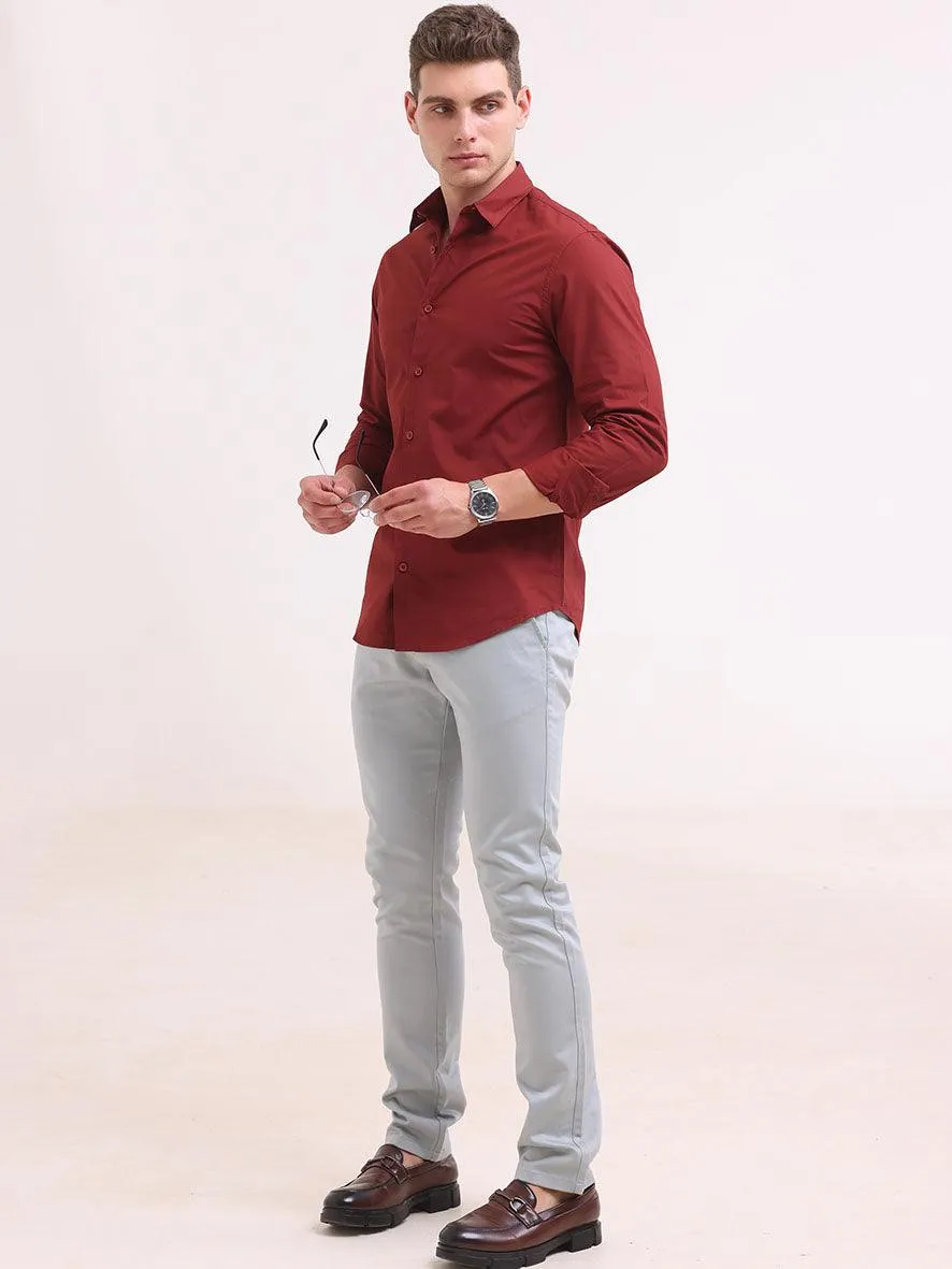 Orchida Plain Full Sleeve Poplin Shirt Maroon