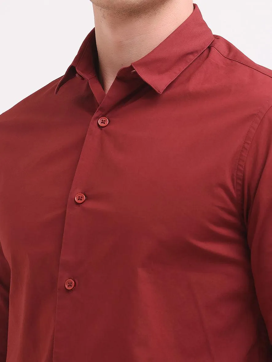 Orchida Plain Full Sleeve Poplin Shirt Maroon