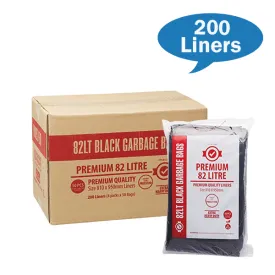 Premium Extra Heavy Duty 82Lt Black Bin Liners