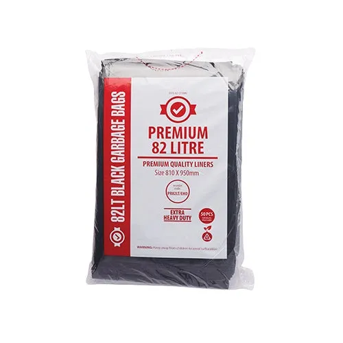 Premium Extra Heavy Duty 82Lt Black Bin Liners