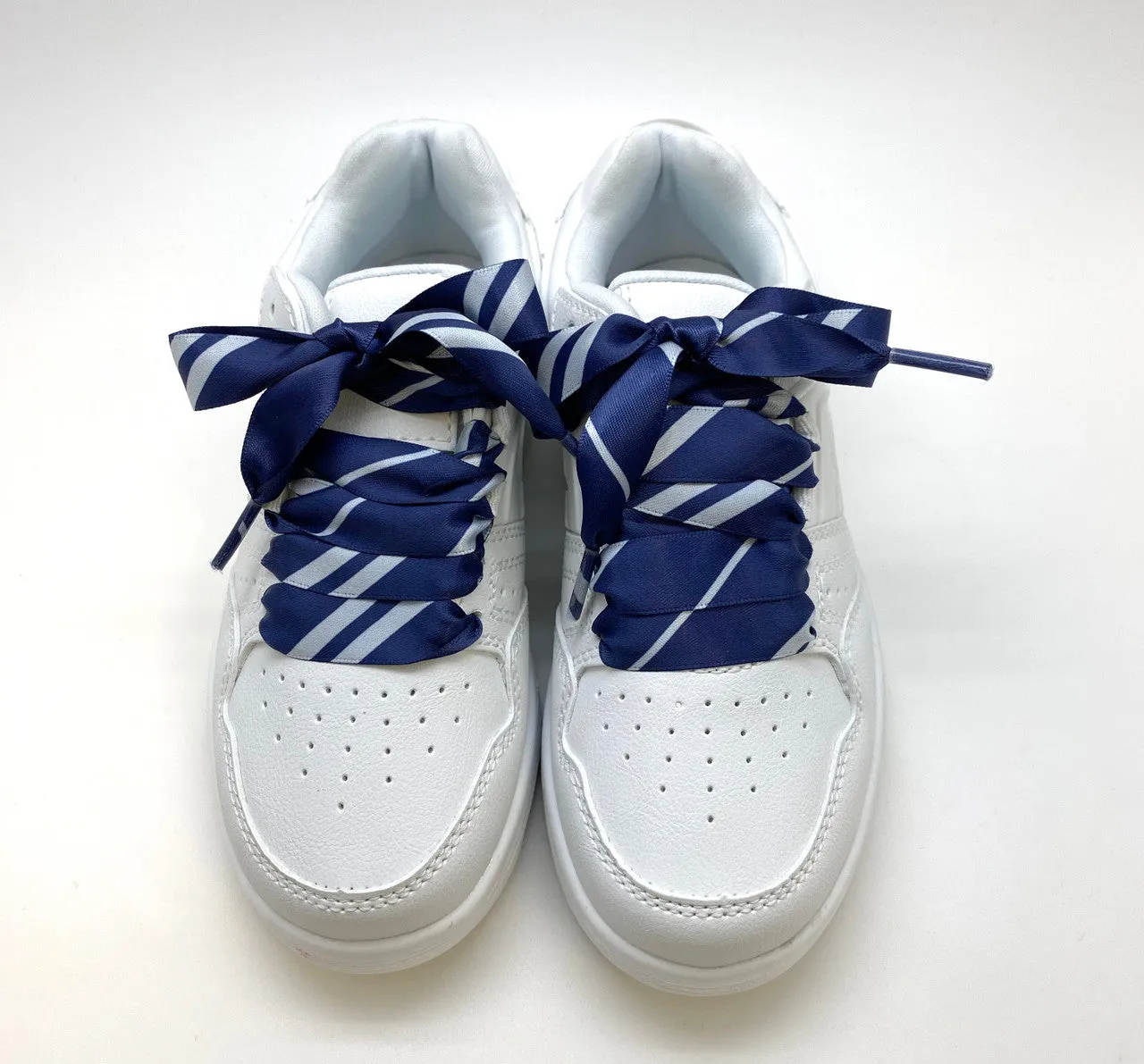 Satin Shoelaces navy blue and silver stripe print ideal for hip hop, dance team, sneaker junkie, cheerleading, wedding, wizard in 36" and 44" lengths