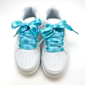 Satin Shoelaces snowflake print ideal for hip hop dance, dance team, sneaker junkie, cheerleading, Frozen theme in 36" and 44" lengths