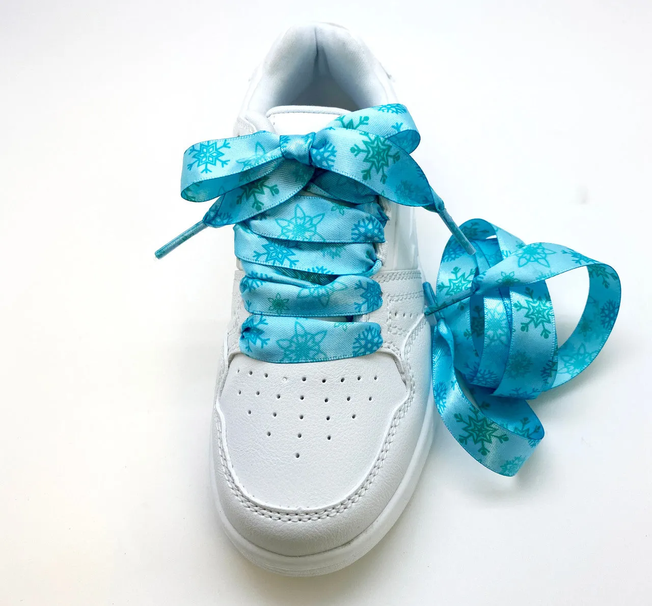 Satin Shoelaces snowflake print ideal for hip hop dance, dance team, sneaker junkie, cheerleading, Frozen theme in 36" and 44" lengths