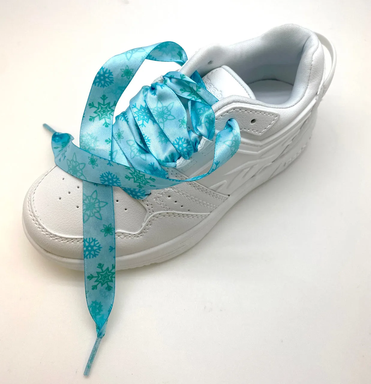 Satin Shoelaces snowflake print ideal for hip hop dance, dance team, sneaker junkie, cheerleading, Frozen theme in 36" and 44" lengths