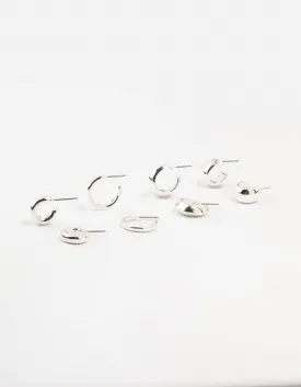 Silver Plated Mixed Hoop Earrings 4-Pack