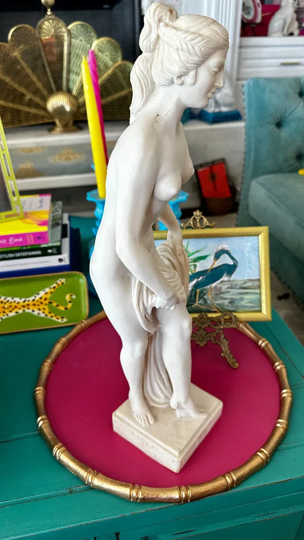 Vintage Italian Art Sculpture, Venus Bathing Woman, Marble