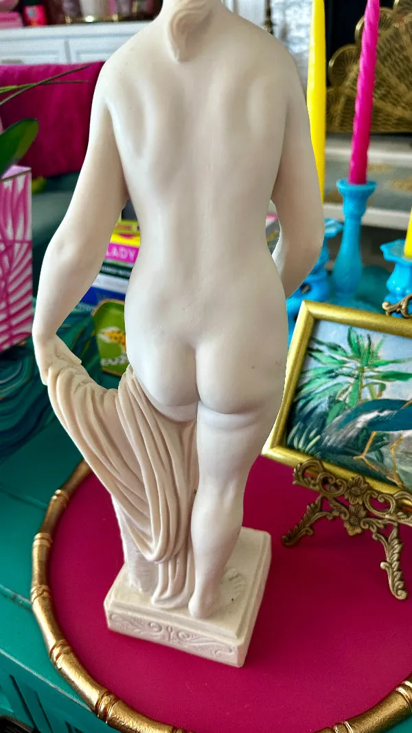 Vintage Italian Art Sculpture, Venus Bathing Woman, Marble