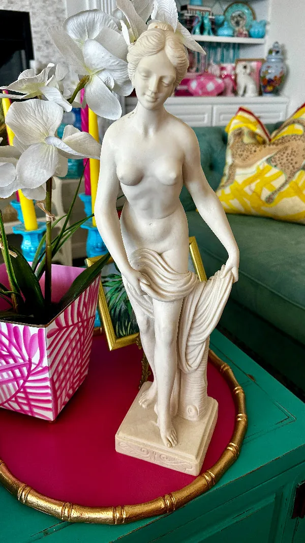 Vintage Italian Art Sculpture, Venus Bathing Woman, Marble