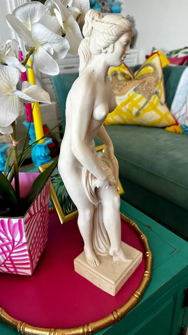 Vintage Italian Art Sculpture, Venus Bathing Woman, Marble