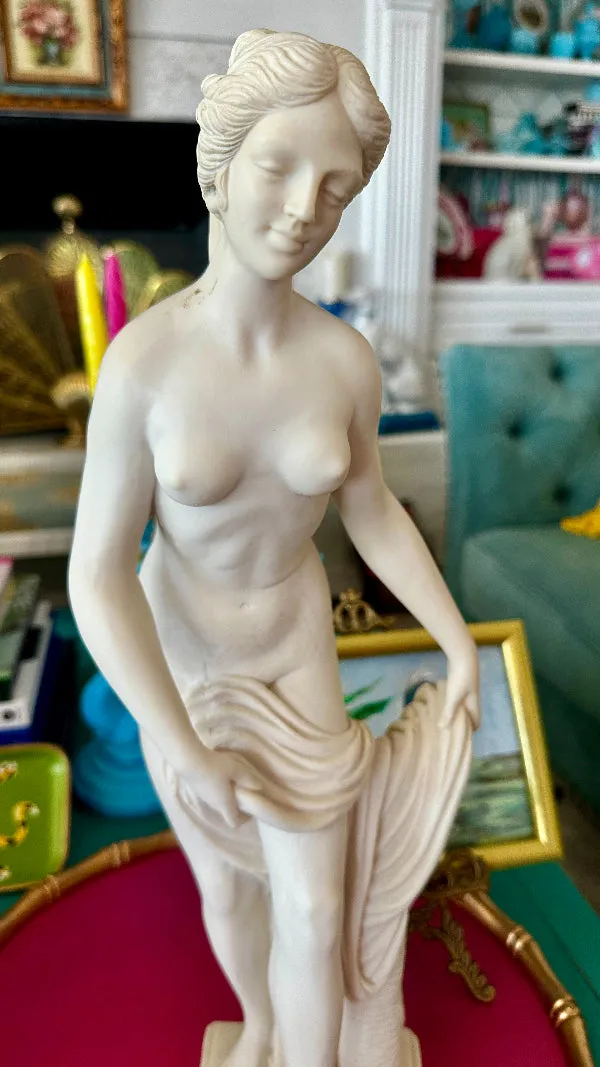 Vintage Italian Art Sculpture, Venus Bathing Woman, Marble