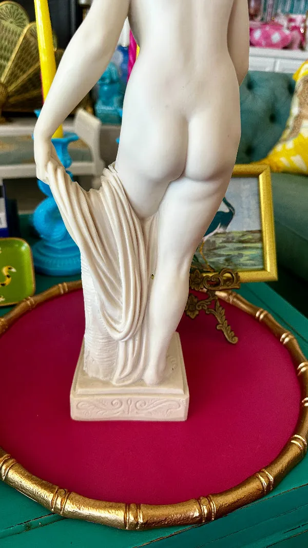 Vintage Italian Art Sculpture, Venus Bathing Woman, Marble