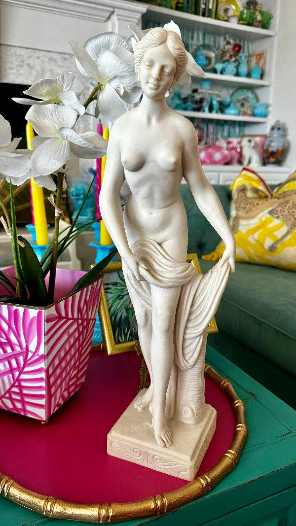 Vintage Italian Art Sculpture, Venus Bathing Woman, Marble