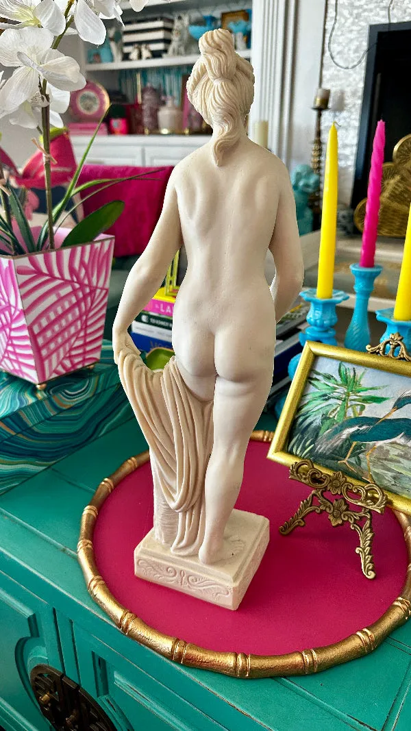 Vintage Italian Art Sculpture, Venus Bathing Woman, Marble